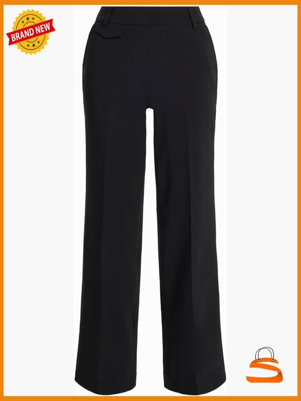 Wide Leg Pull On Stretch Trouser Pants Work Office High Rise Slacks
